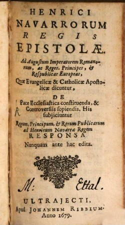 Henrici Navarrorum regis epistolae