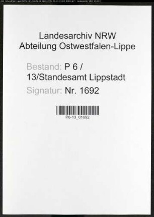 Sterberegister Standesamt Lippstadt