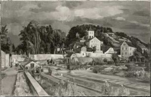 "Schloßgärtnerei Seußlitz III" : Gemälde "Schloßgärtnerei Seußlitz III" (bezeichnet und datiert links unten: "Karl Kröner 1947"; Öl auf Leinwand; 0,74 x 1,17 m; Staatliche Kunstsammlungen Dresden (SKD))