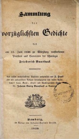 Sammlung der vorzüglichsten Gedichte des ... Friedrich Bausback