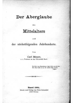 Der Aberglaube des Mittelalters und der nächstfolgenden Jahrhunderte