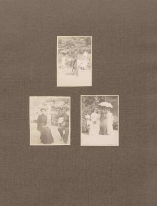 oben: Unbekannt (Herr) mit Pudel der Großherzogin Luise von Baden im Park von Schloss Mainau oben: Unbekannt (Dame und Herr) im Park von Schloss Mainau oben: Unbekannt (4 Damen) im Park von Schloss Mainau