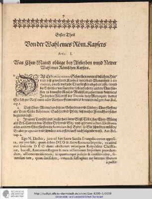 Erster Theil. Von der Wahl eines Röm. Kaysers