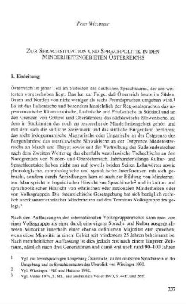 Zur Sprachsituation und Sprachpolitik in den Minderheitsgebieten Österreichs