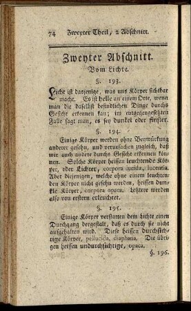 Zweyter Abschnitt. Vom Lichte.