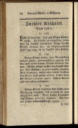 Zweyter Abschnitt. Vom Lichte.