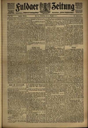 Erste Ausgabe vom Dienstag, den 01. August 1911.