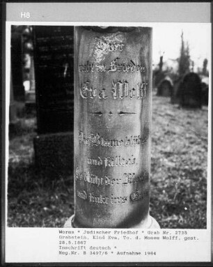 Grabstein von Kind Eva, Tochter des Moses Wolff (gestorben 1867.05.28)
