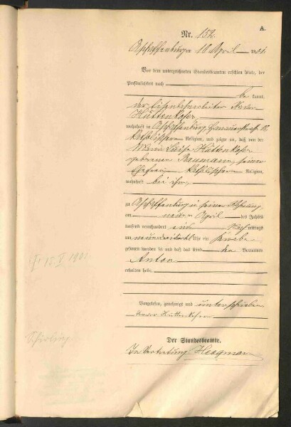 Standesamtsbuch der Stadt Aschaffenburg: Geburten 365/1900 - 184/1901