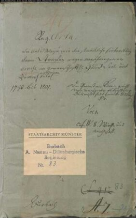 Pachtung und Beitreibung der Akzise besonders für Wein, Bier und Brandwein im Freien Grund Burbach und Selbach