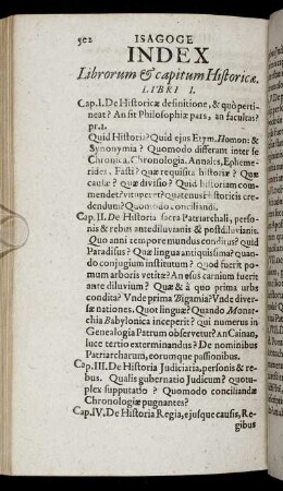 Index Librorum & capitum Historicæ.