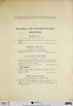 Aquarelle und Handzeichnungen, Miniaturen (Nr. 126-154)