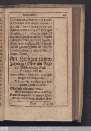 Am Heyligen newen Jahrstag/ Oder am Tage des Beschneidung Christi/ Luc. 2. vers. 21.