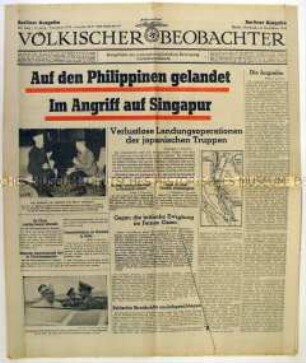 Tageszeitung "Völkischer Beobachter" u.a. zur Landung japanischer Truppen auf den Philippinen
