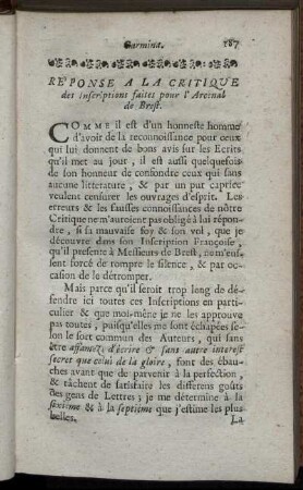 Reponse a la Critique des Inscriptions faites pour l'Arcenal de Brest.