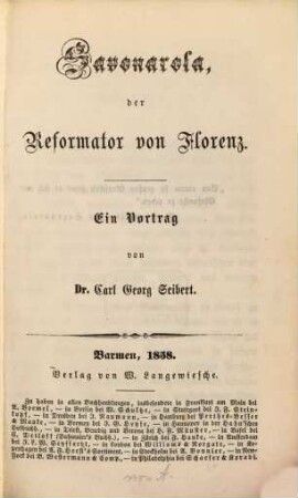 Savonarola, der Reformator von Florenz