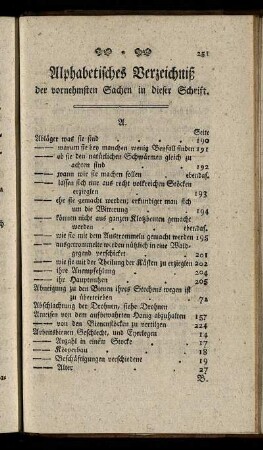 Alphabetisches Verzeichniß der vornehmsten Sachen in dieser Schrift.