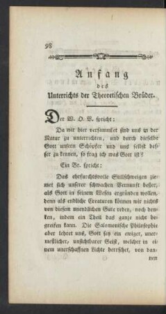 Anfang des Unterrichts der Theoretischen Brüder