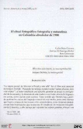 11: El ritual fotográfico: fotografía naturaleza en Colombia alrededor de 1900