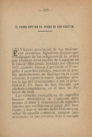 El Padre Capitan Fr. Pedro de San Agustin