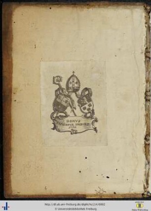 [Vorderer Spiegel] Exlibris des Domus Sapientiae Friburgensis von 1756.