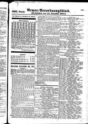 803. Ausgabe. Mittwoch, 24. November 1915
