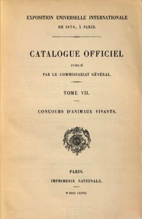 Catalogue officiel, 7[,1]. Concours d'animaux vivants