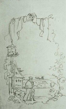 Illustration aus dem Skizzenbuch: Ohne Titel (Taubenhaus. Mutter mit zwei Kindern)
