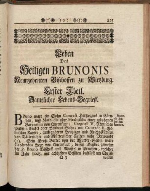 Leben Des Heiligen Brunonis Neunzehenten Bischoffen zu Wirtzburg.