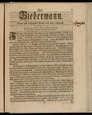 Neun und sechzigstes Blatt 1728 den 30 August