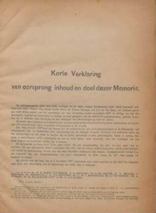 Korte verklaring van oorsprong inhoud en doel dezer memorie