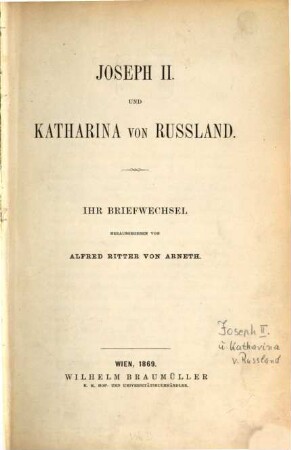 Joseph II. und Katharina von Russland : ihr Briefwechsel