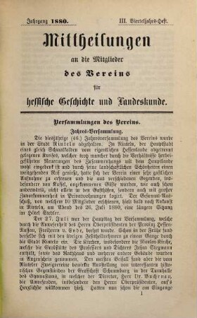 Mitteilungen des Vereins für Hessische Geschichte und Landeskunde Kassel 1834 e.V.. 1880