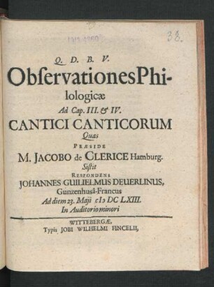 Observationes Philologicae Ad Cap. III. & IV. Cantici Canticorum