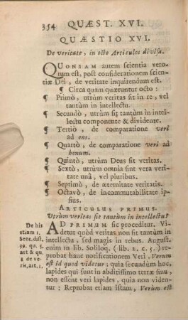 Quaestio XVI. De veritate, in octo articulos divisa.