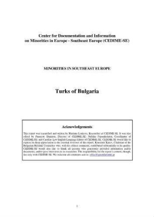 Minorities in Southeast Europe : Turks in Bulgaria