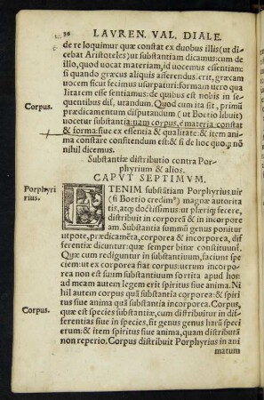 Substantiae distributio contra Porphyrium & alios. Caput Septimum.