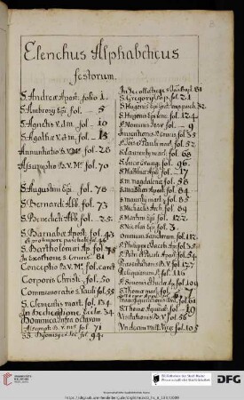 Elenchus Alphabeticus festorum