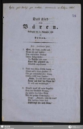 Das Lied vom Bären : Gesungen den 11. November 1860 zu Löbau