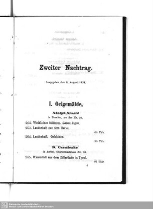 Zweiter Nachtrag : ausgegeben den 8. August 1858