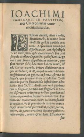Ioachimi Camerarii In Partitiones Ciceronianas commentatiunculae.