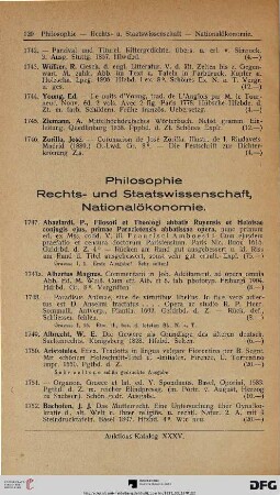 Philosophie, Rechts- und Staatswissenschaft, Nationalökonomie (Nr. 1747-1906)