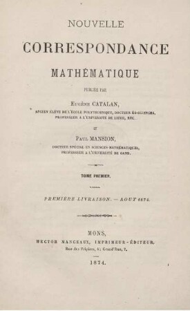 1: Nouvelle correspondance mathématique