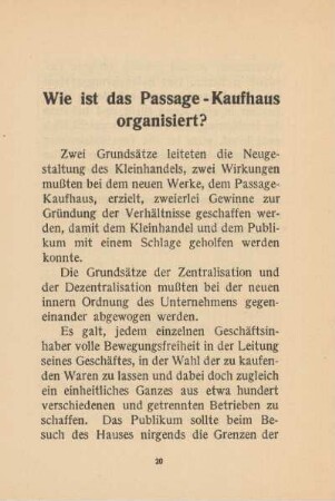 Wie ist das Passage-Kaufhaus organisiert?