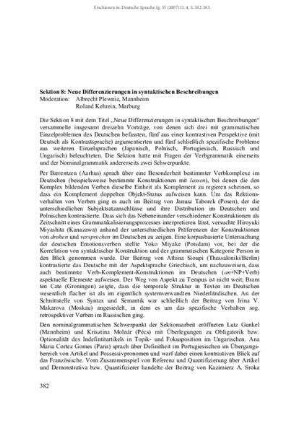 Sektion 8: Neuere Differenzierungen in syntaktischen Beschreibungen