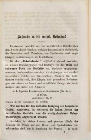 Kein Geld, kein Schweizer! : Reise-Kalender für die Schweiz auf das Jahr 1858. Zum Schutz für Deutsche Reisende, etc