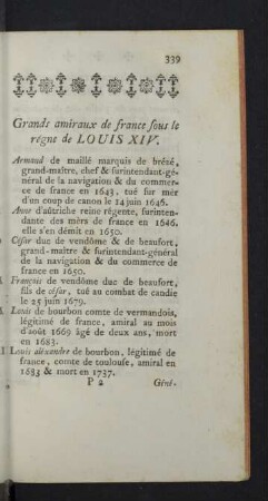 Grands amiraux de france sous le règne de Louis XIV.
