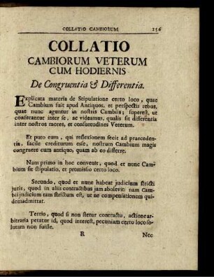 Collatio Cambiorum Veterum Cum Hodiernis.