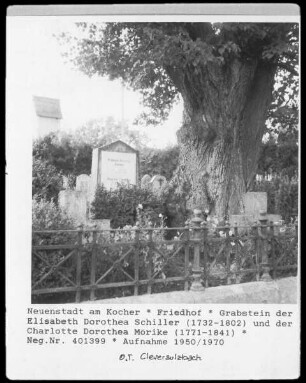 Grabstein der Elisabeth Dorothea Schiller, gestorben 1802, und der Charlotte Dorothea Mörike, gestorben 1841
