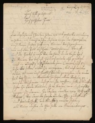 Brief von Johann Schmeling an Rudolf Erich Raspe